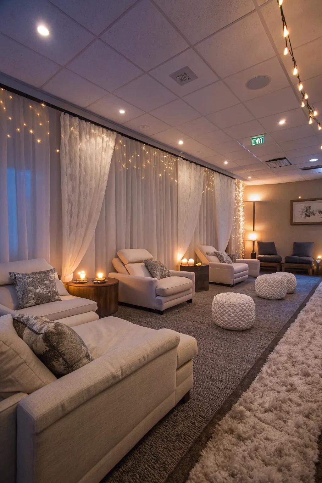 A relaxation lounge offers a serene escape at the spa party.