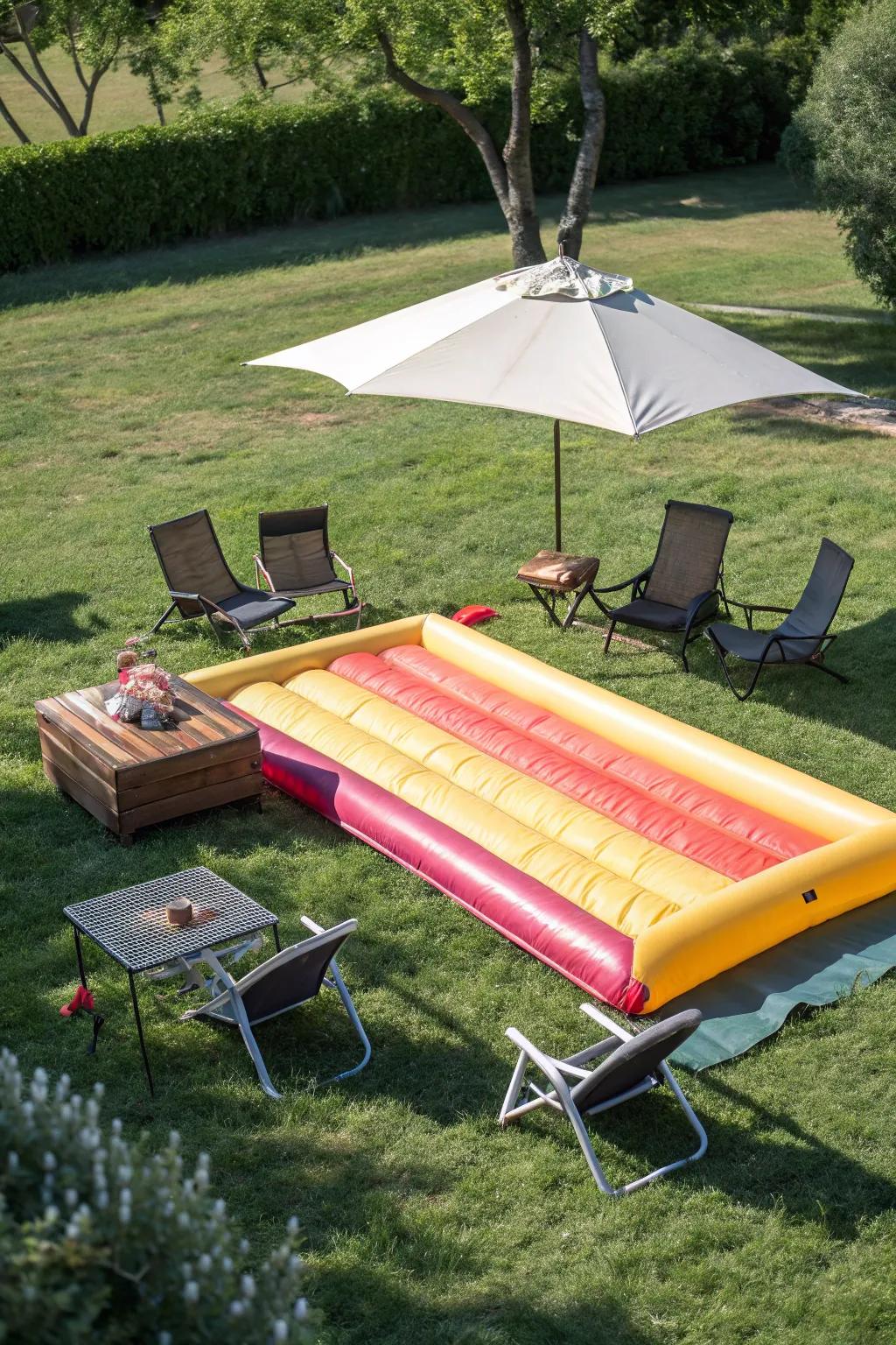 Inflatable floors are a playful and portable patio option