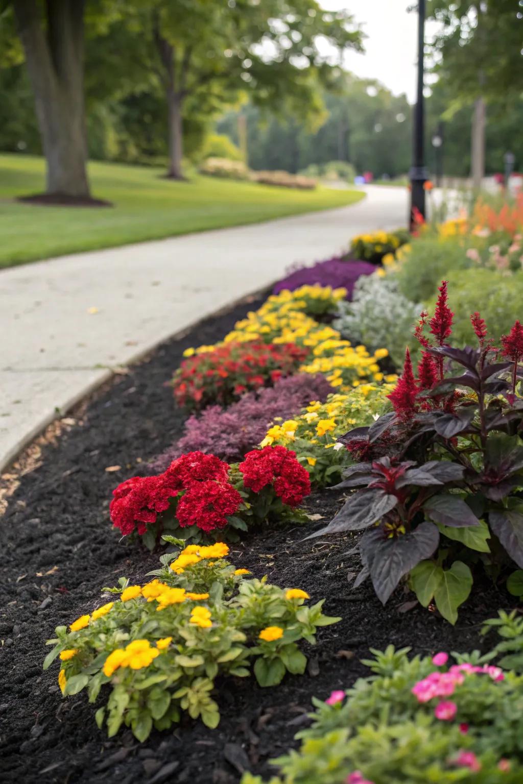Decorative mulch enhances garden aesthetics and supports plant health.