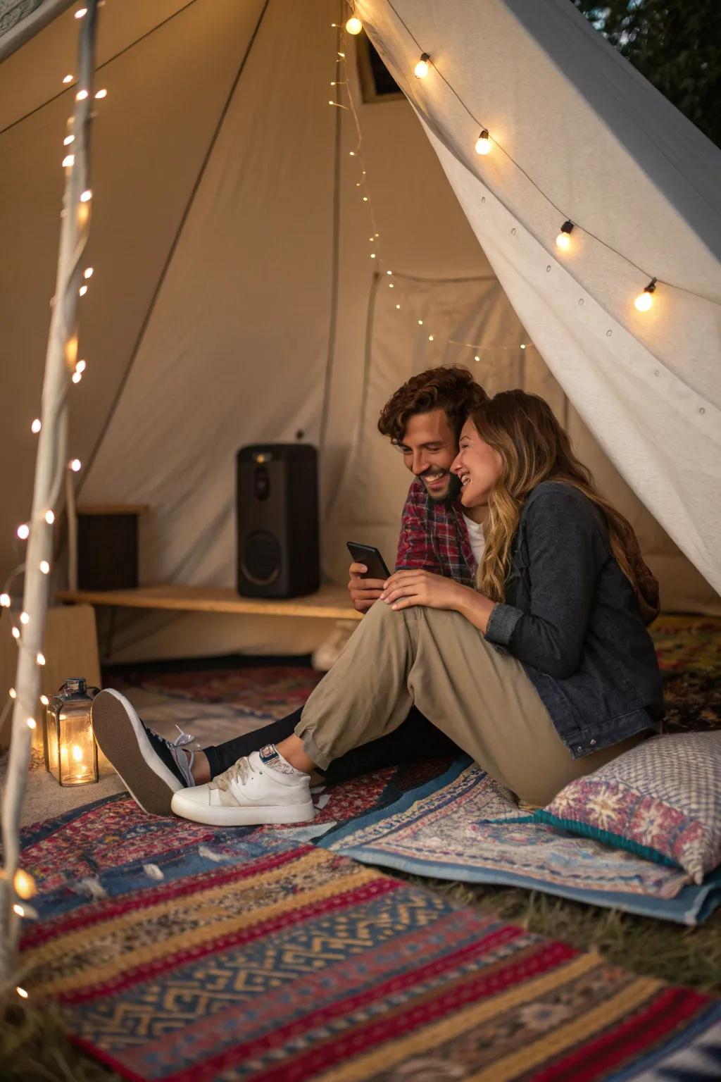 Let the music create a romantic backdrop inside your tent.