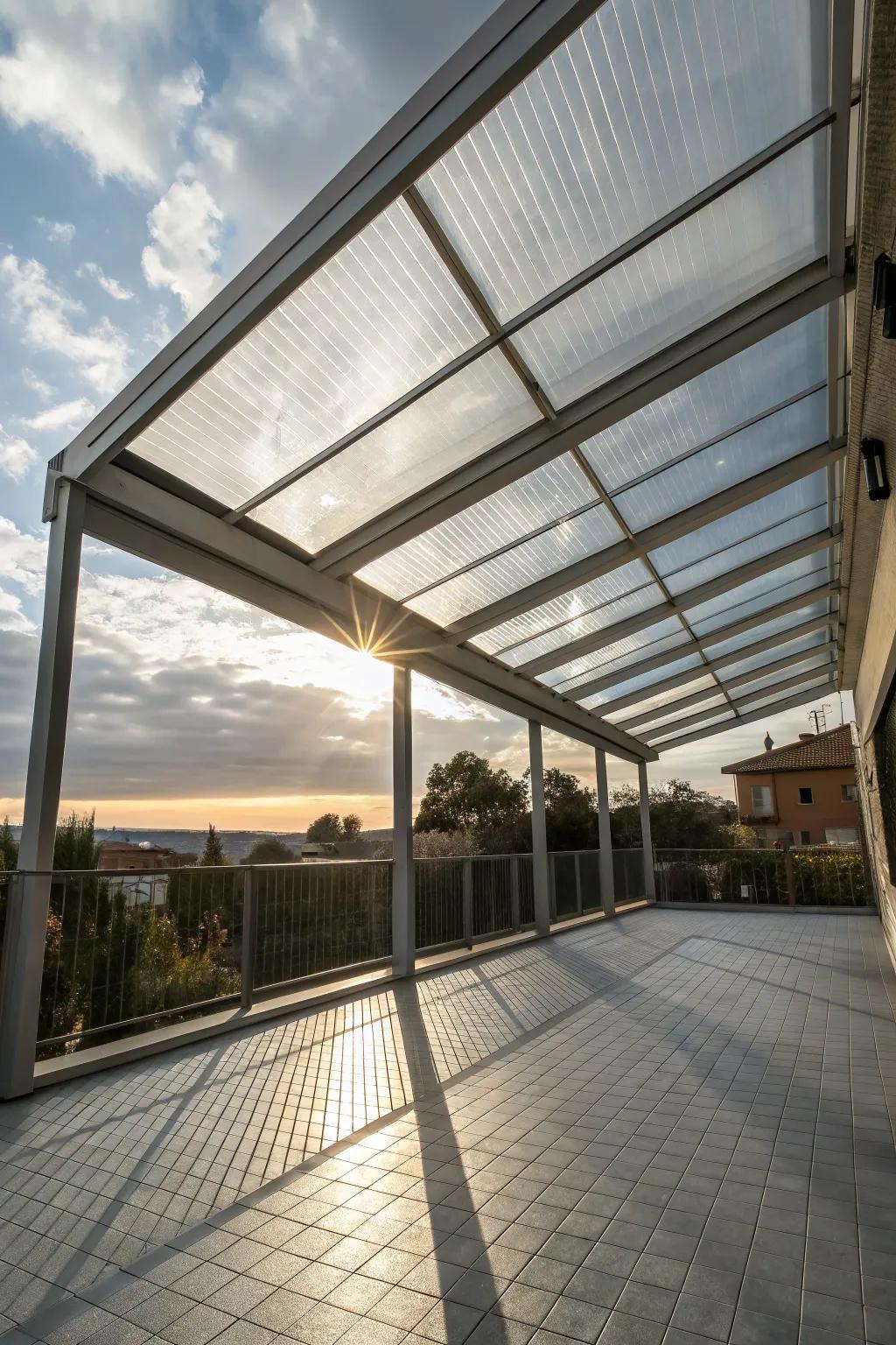 Polycarbonate panels offer durability and UV protection.