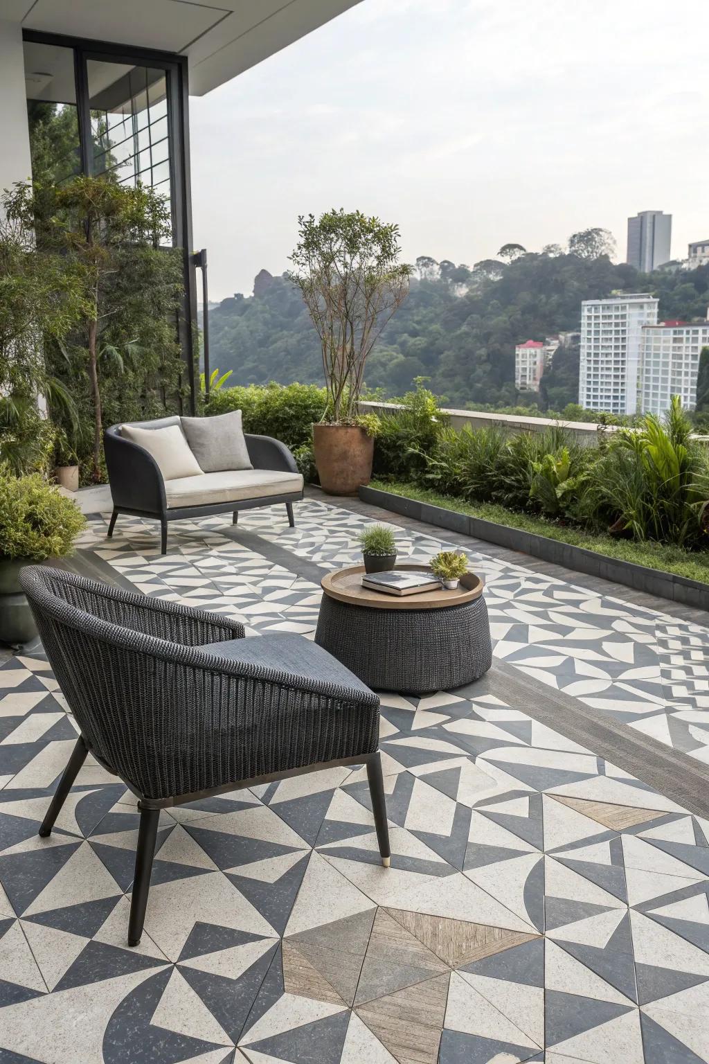 Add a contemporary edge with geometric pattern tiles.