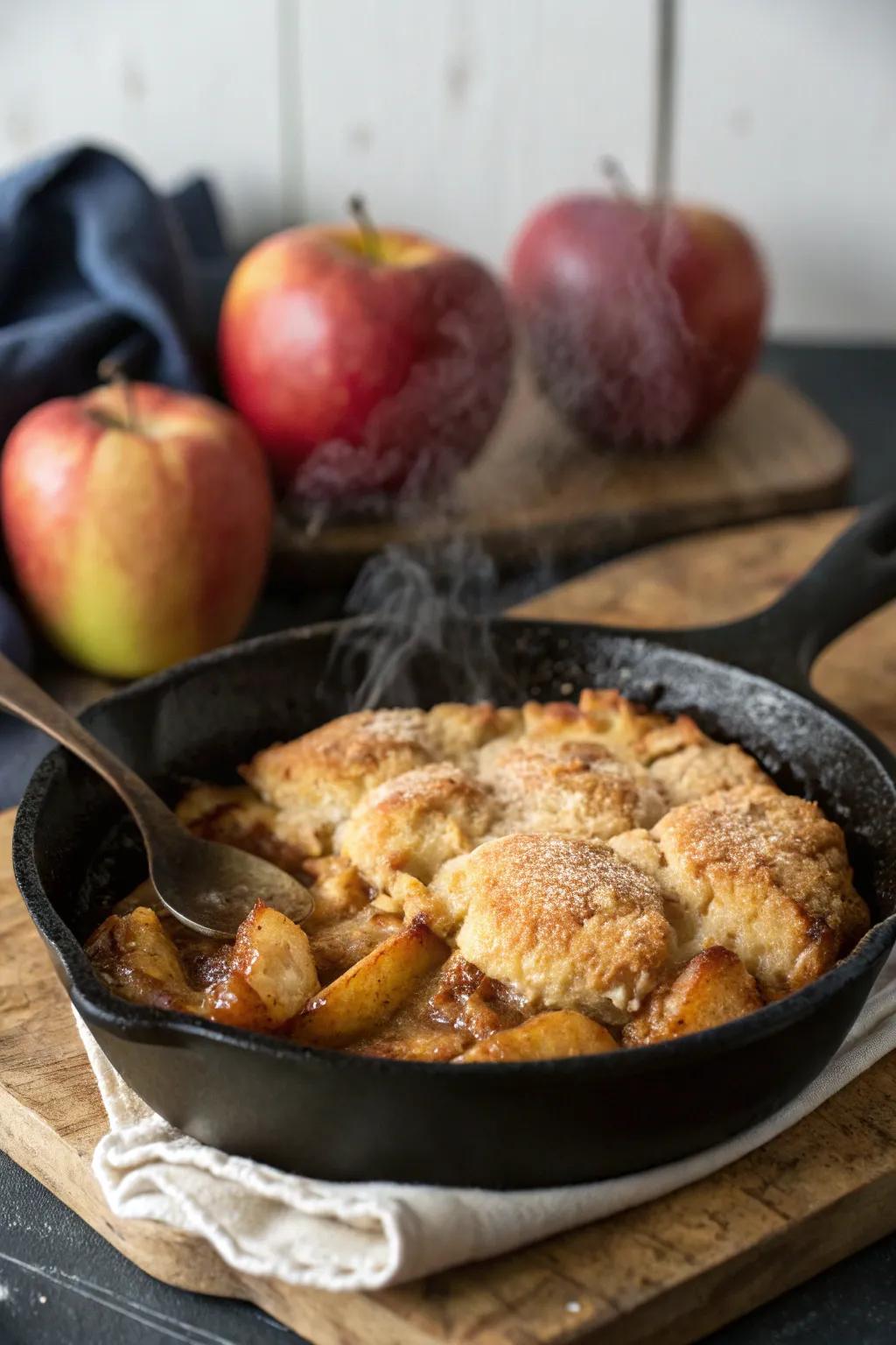 Smoked apple cobbler, warm and inviting.