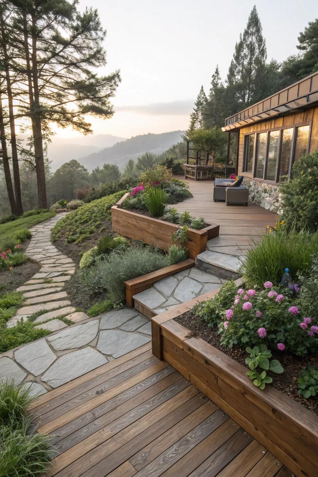 A timber deck that beautifully integrates with its natural surroundings.