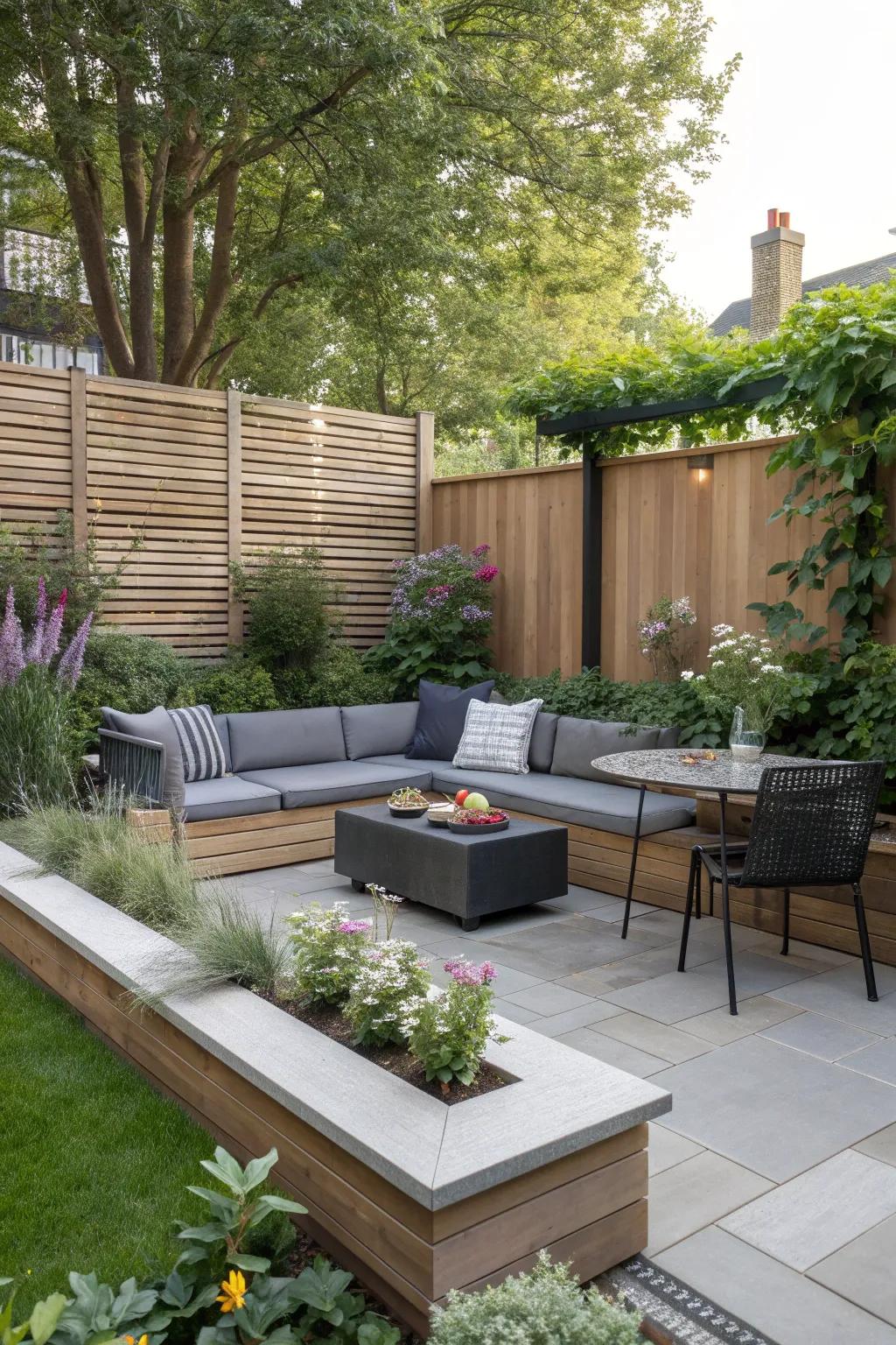 Fences integrated into outdoor living spaces enhance functionality.
