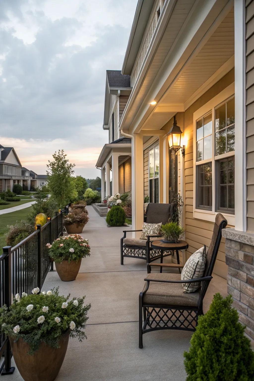 Symmetry adds elegance to the porch.
