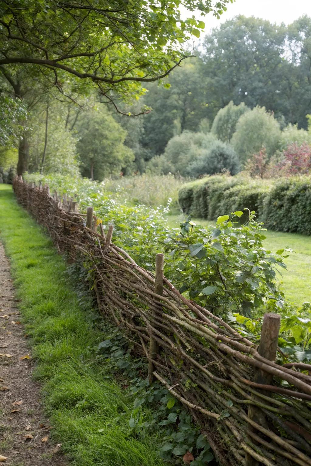 A dead hedge fence is both ecological and practical, fostering biodiversity.