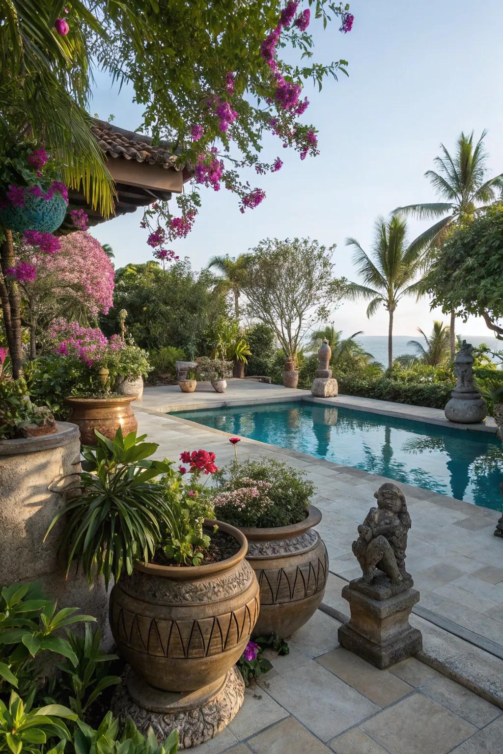 Decorative elements personalize and enhance your tropical oasis.