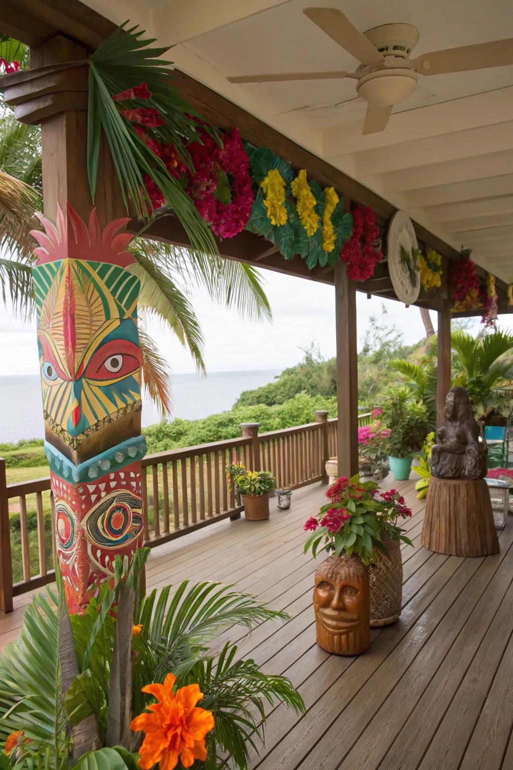 Tropical-themed artwork adds an artistic flair to the deck.