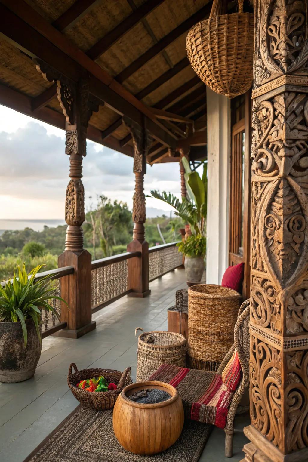 Exotic decor elements add personal touches to your porch.