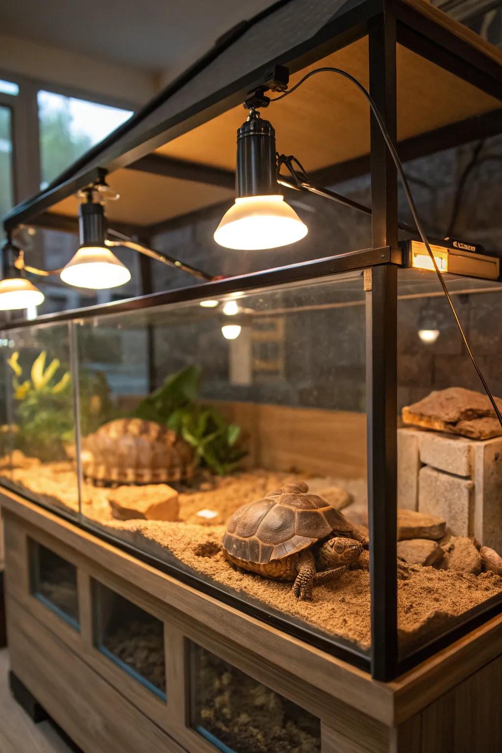 An enclosure with smart lighting and heating solutions.