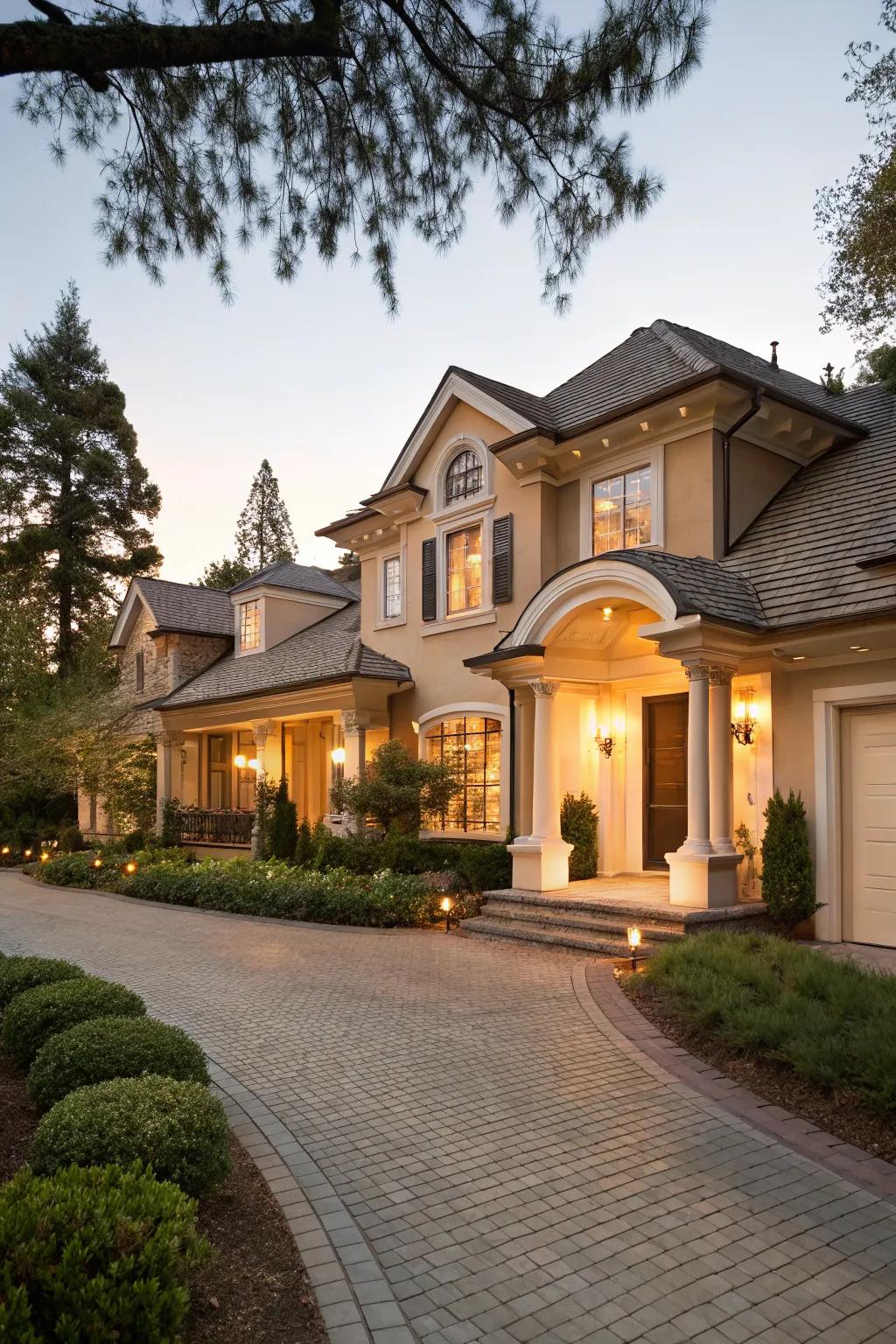 Warm taupe and cream provide a subtle, sophisticated exterior.