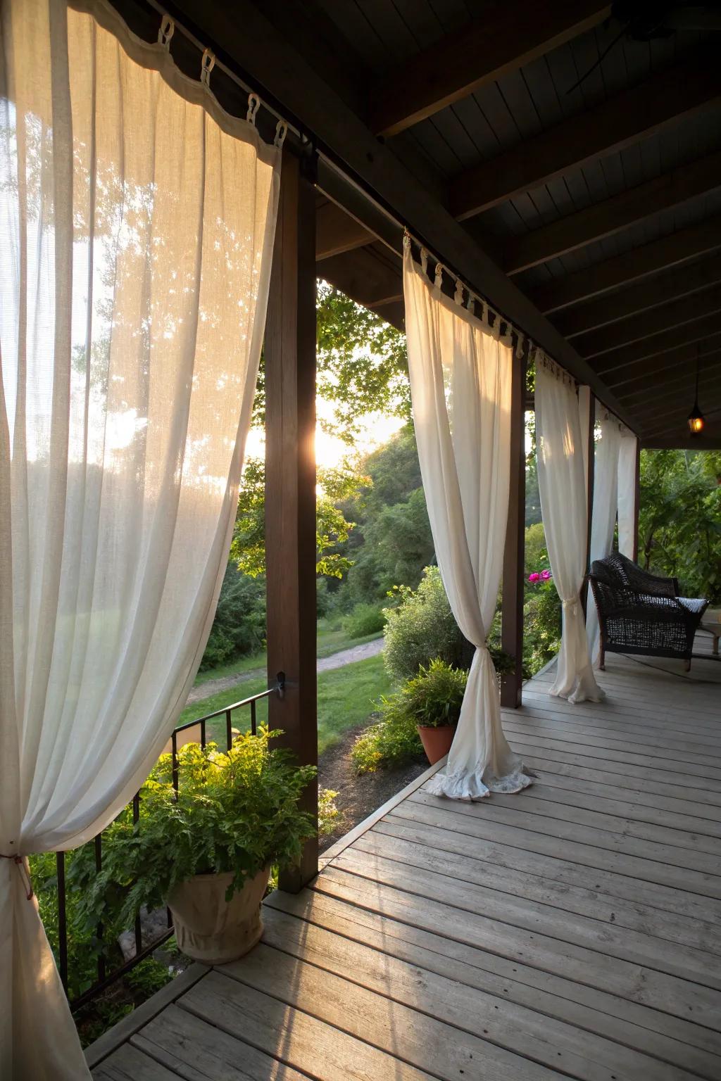 Add elegance and privacy with outdoor curtains under your deck.