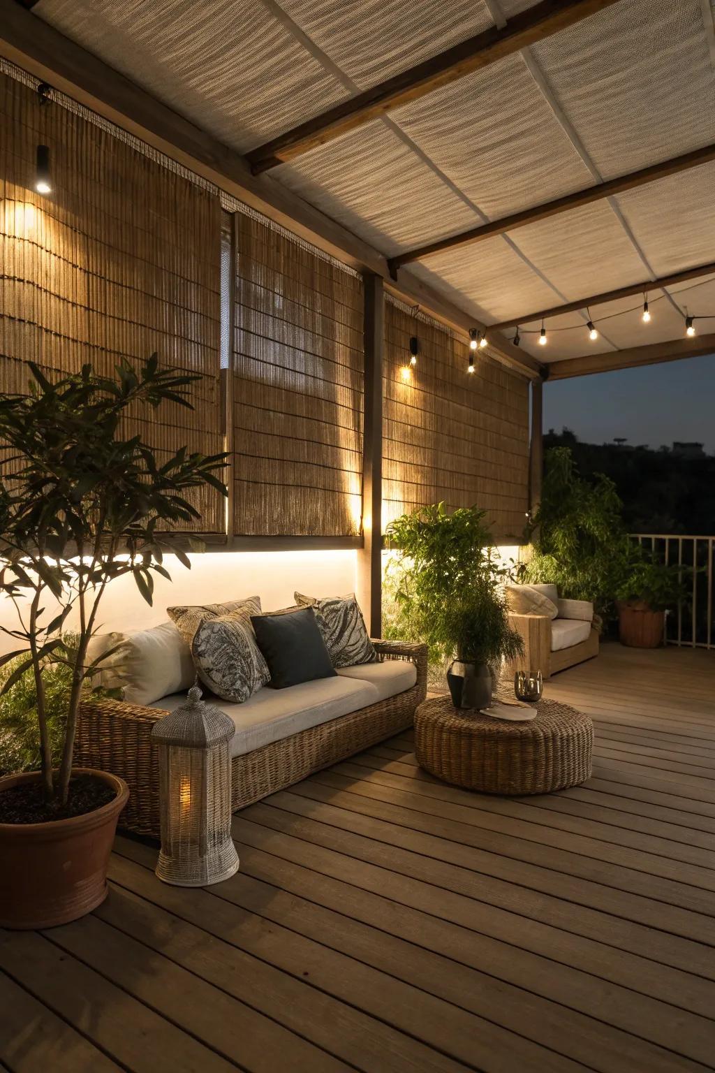 Bamboo shades offer privacy and a natural touch to your under-deck space.