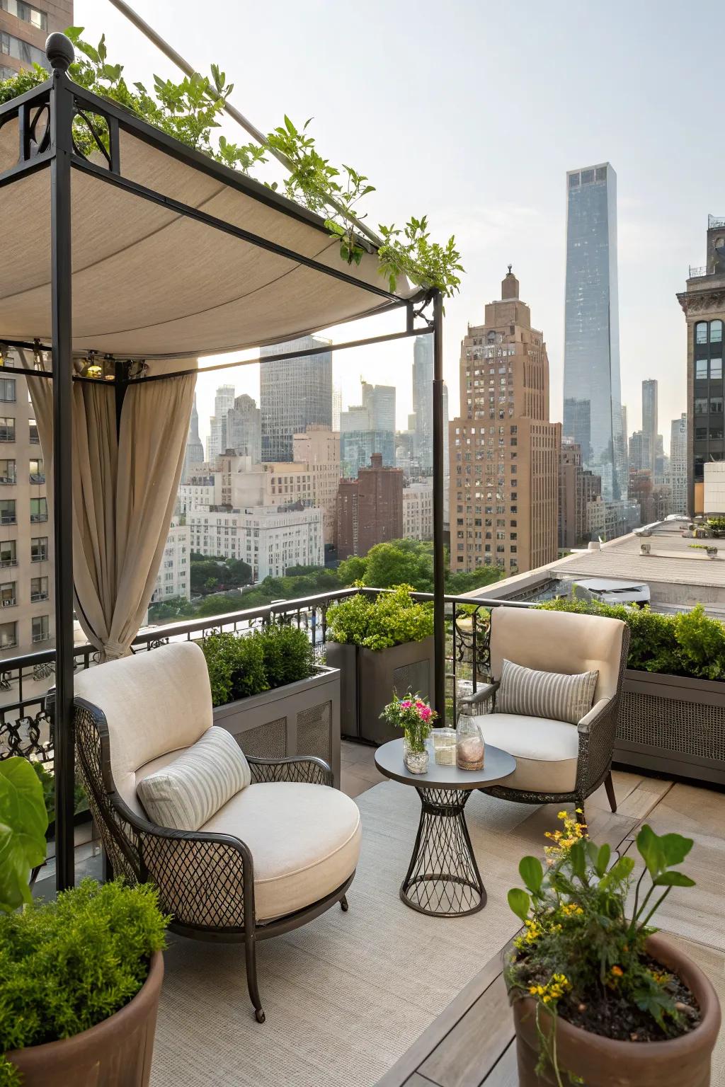 A rooftop terrace provides a unique perspective and a serene getaway.