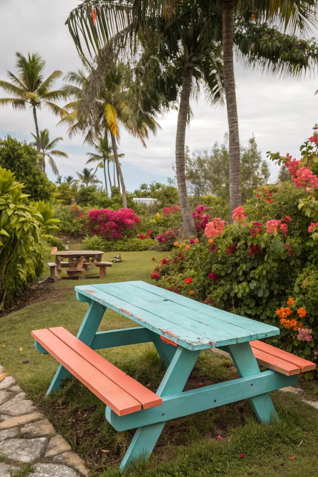 Tropical colors create a backyard paradise on your table.