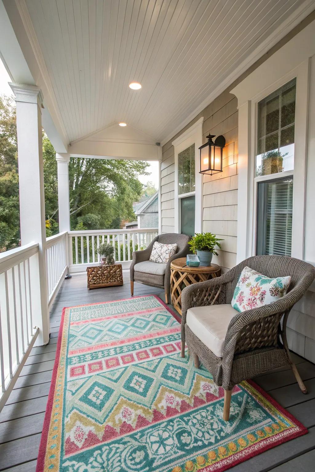 An outdoor rug adds comfort and style to your porch.