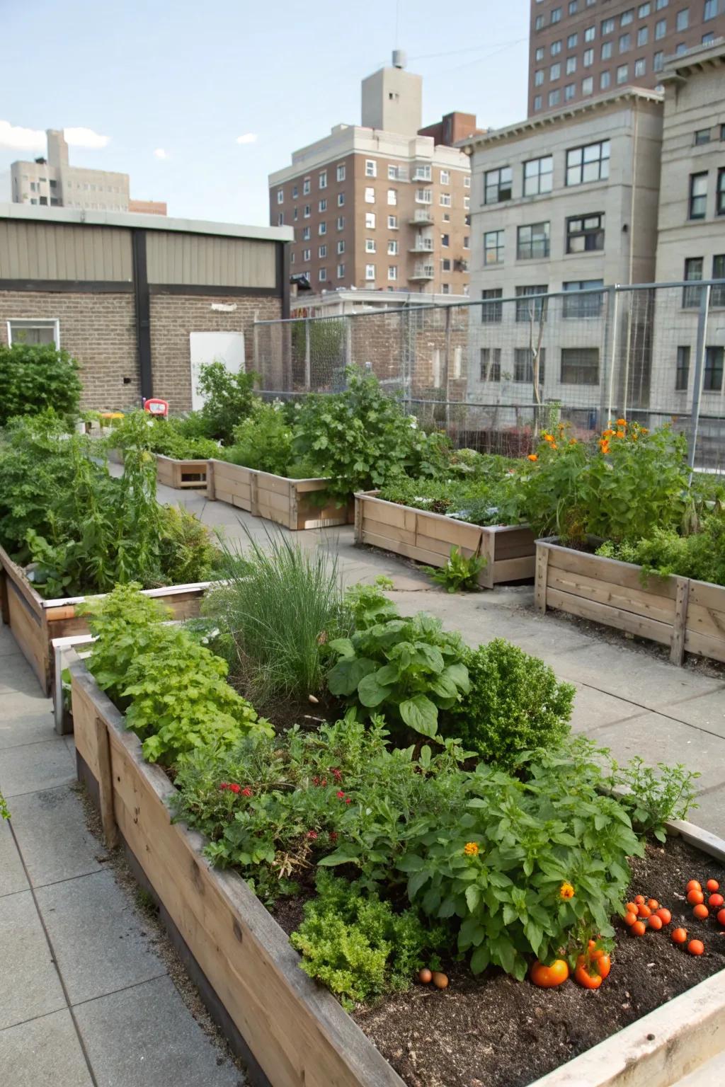 Edible plants add both beauty and utility to this urban front yard.