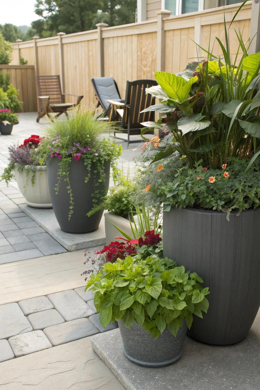 Create a stylish container garden on your patio.