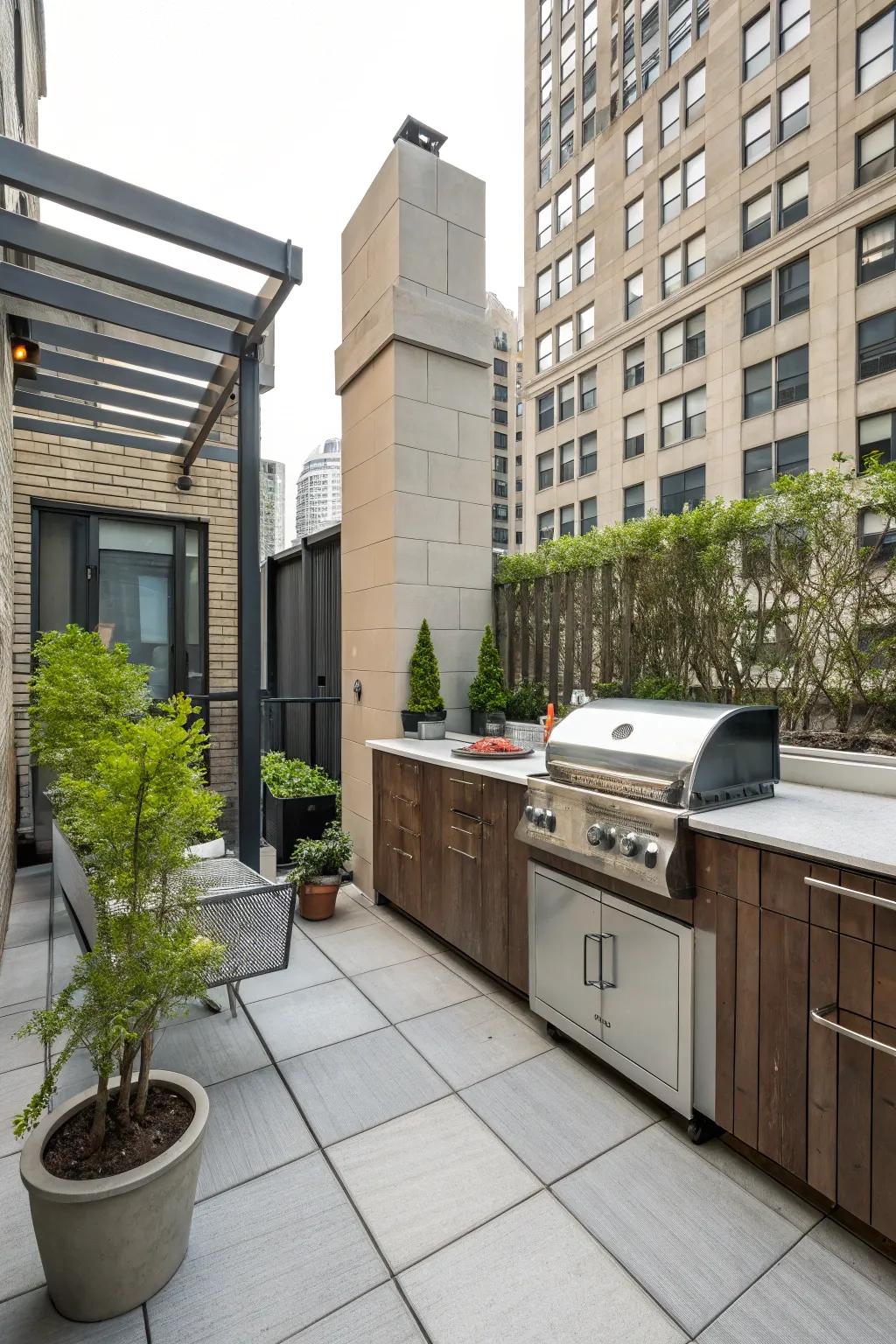Cook outdoors with a compact kitchen setup.