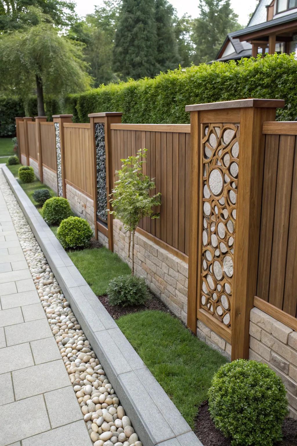 Stone inlays enhance the elegance of vertical fences.