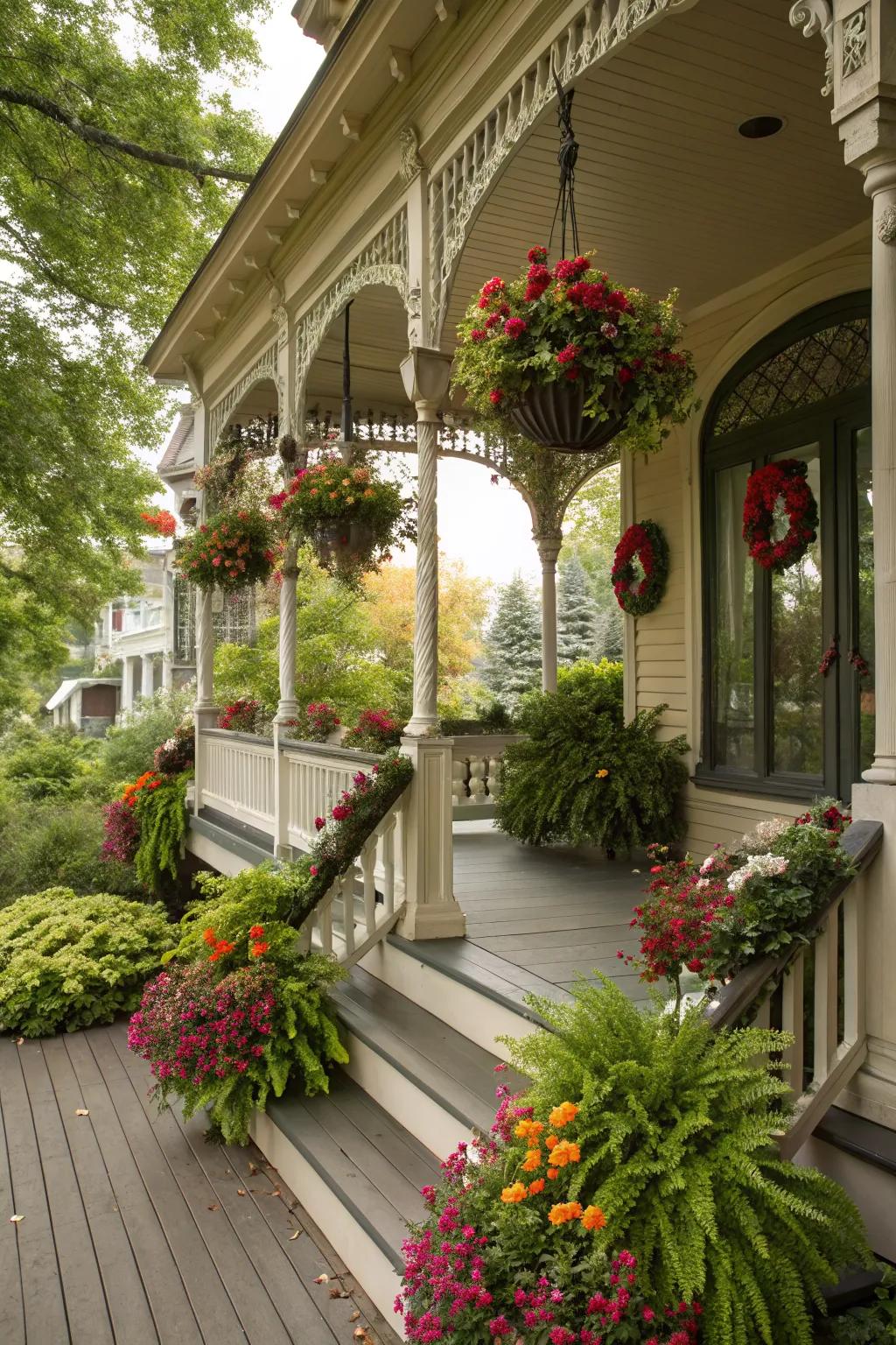 Seasonal decorations keep the porch vibrant.