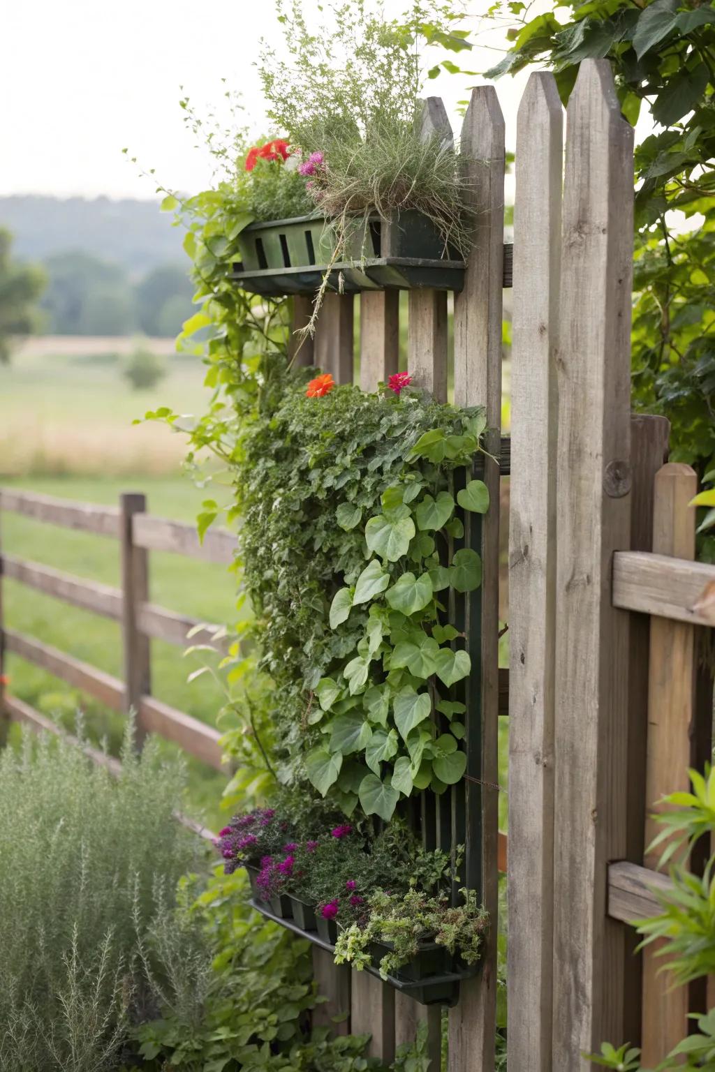 Vertical planters offer a multi-dimensional approach to vine fences.