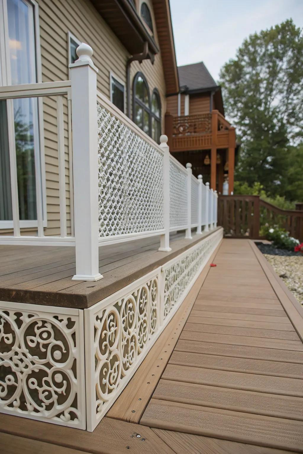 Artistic cutouts transform lattice skirting into a unique art piece.