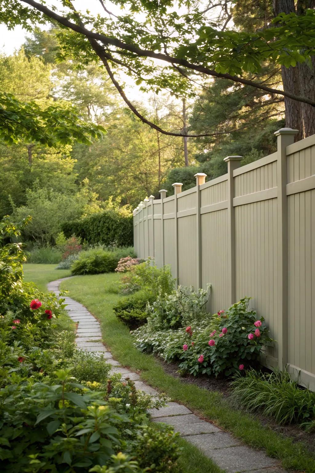 An eco-friendly vinyl fence made from recycled materials complements this green oasis.