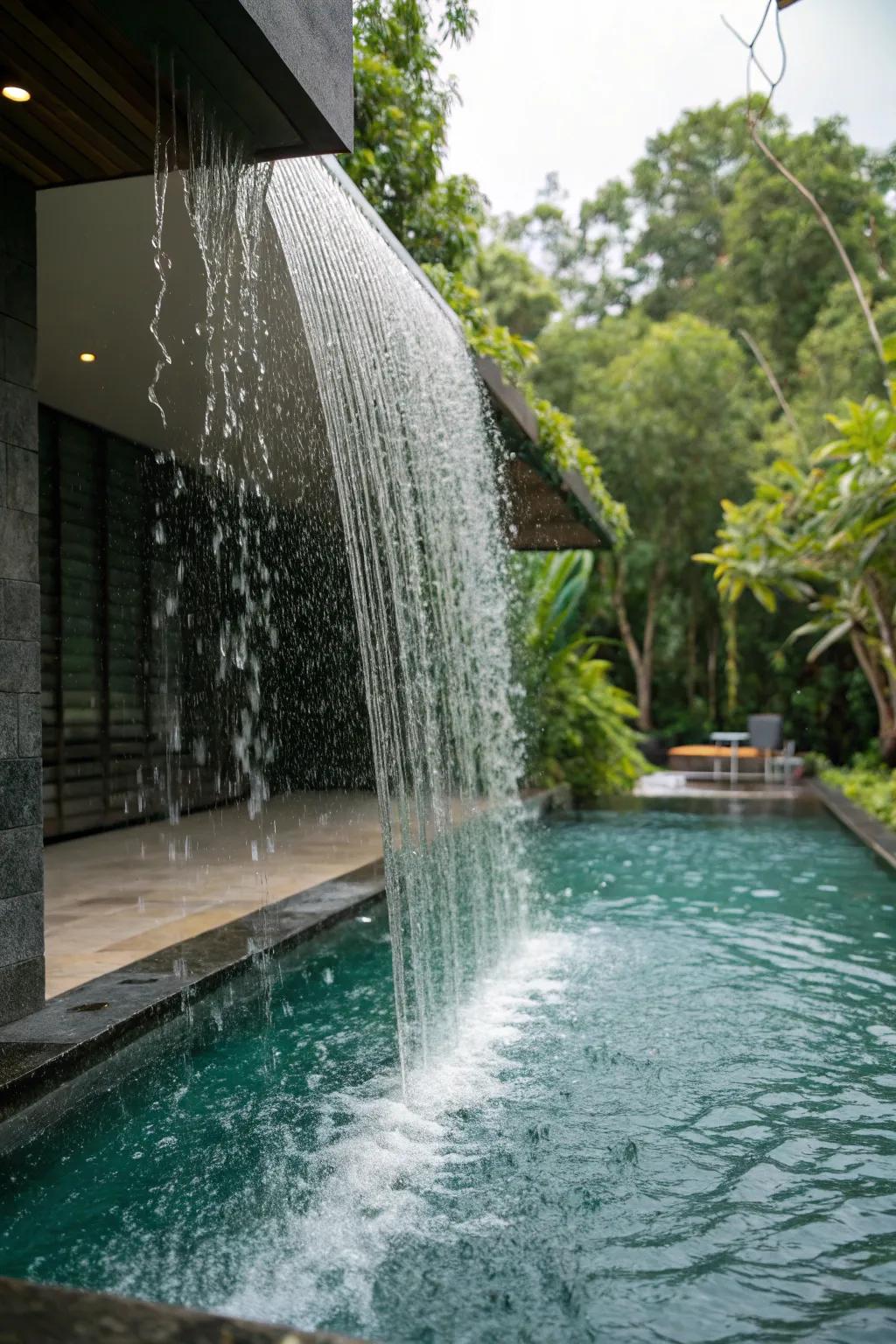 Rain curtains bring a whimsical touch to any pool.