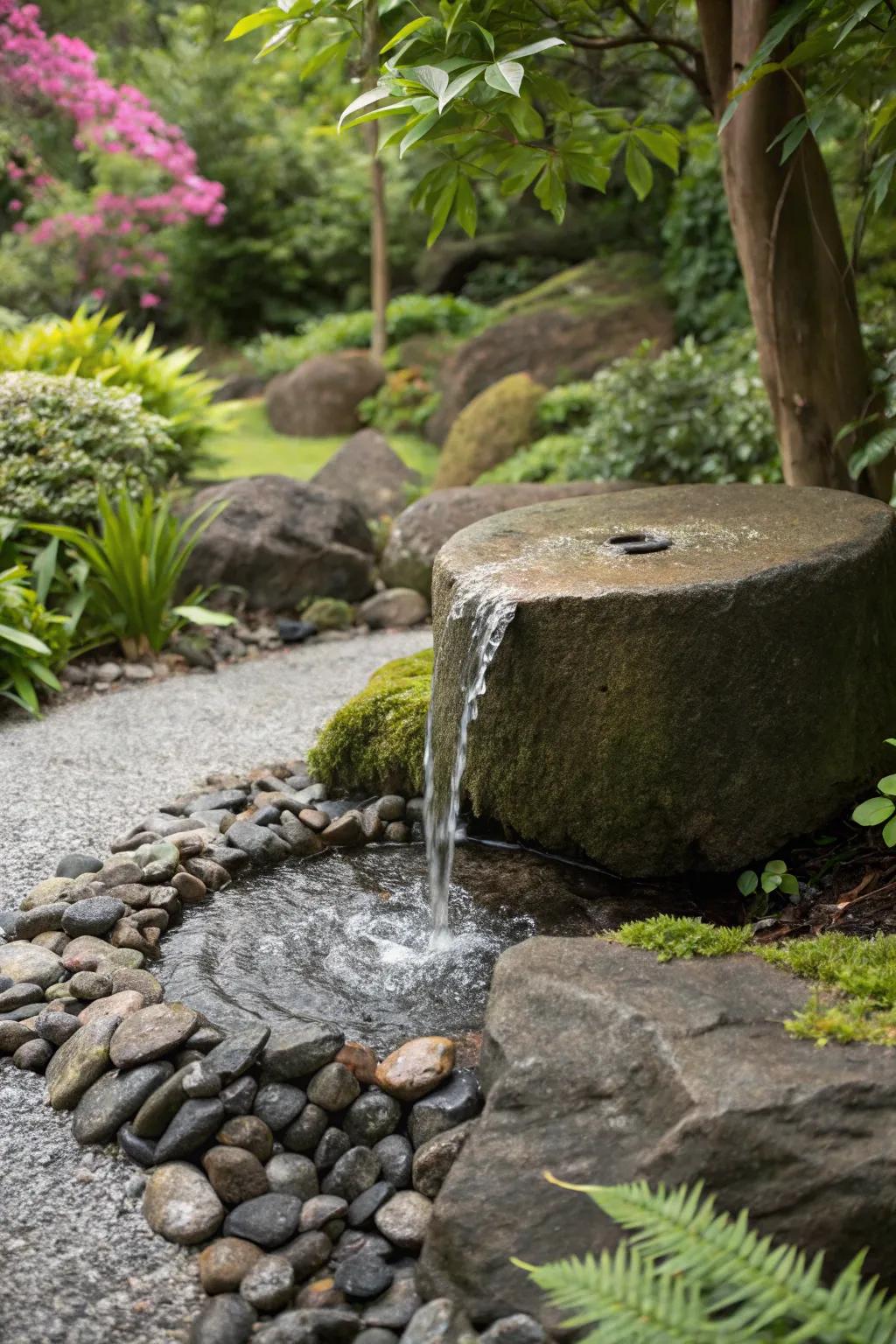 A disappearing rock fountain creates an enchanting illusion in your garden.