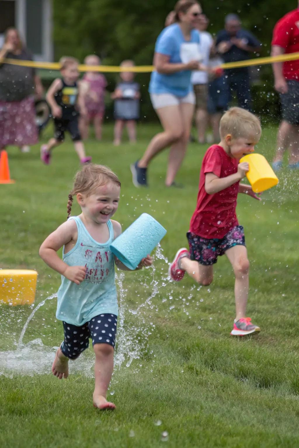 Sponge water races are a fun and easy way to engage toddlers.
