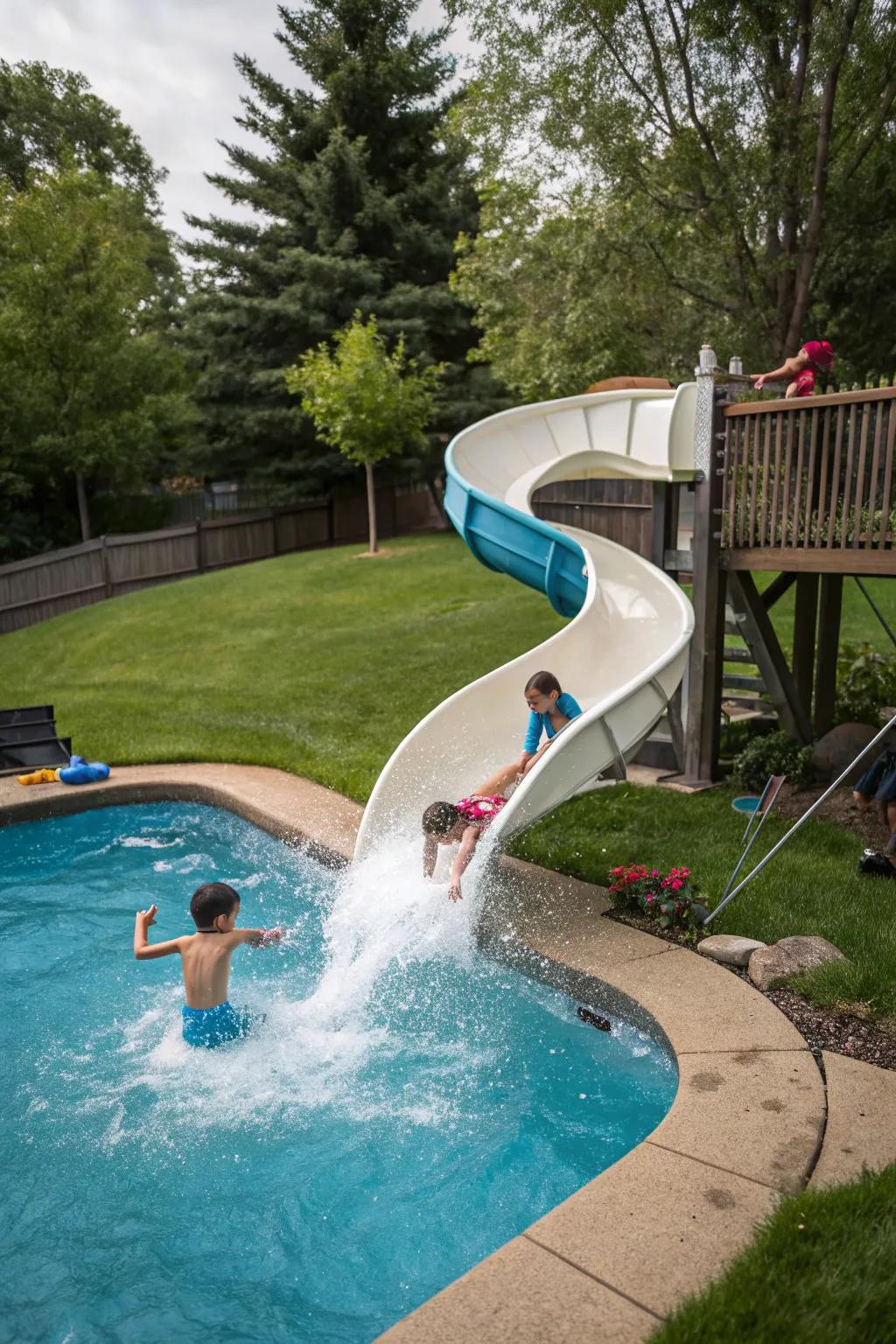 Spiral into fun with a poolside water slide.
