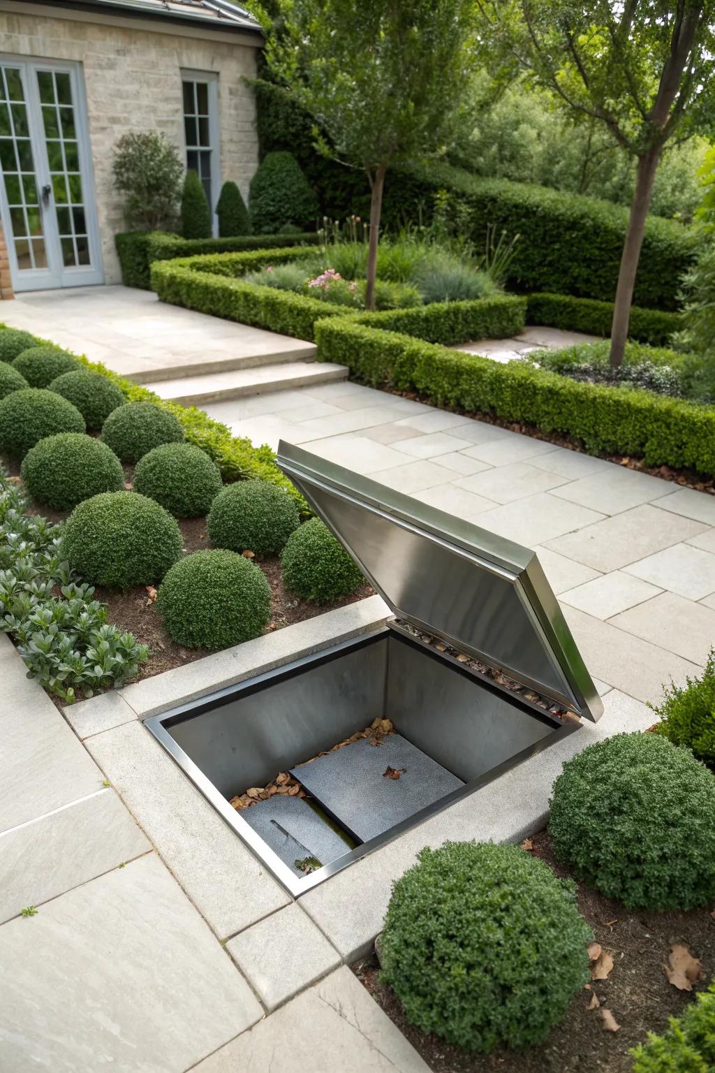A modern cover complements a minimalist garden.