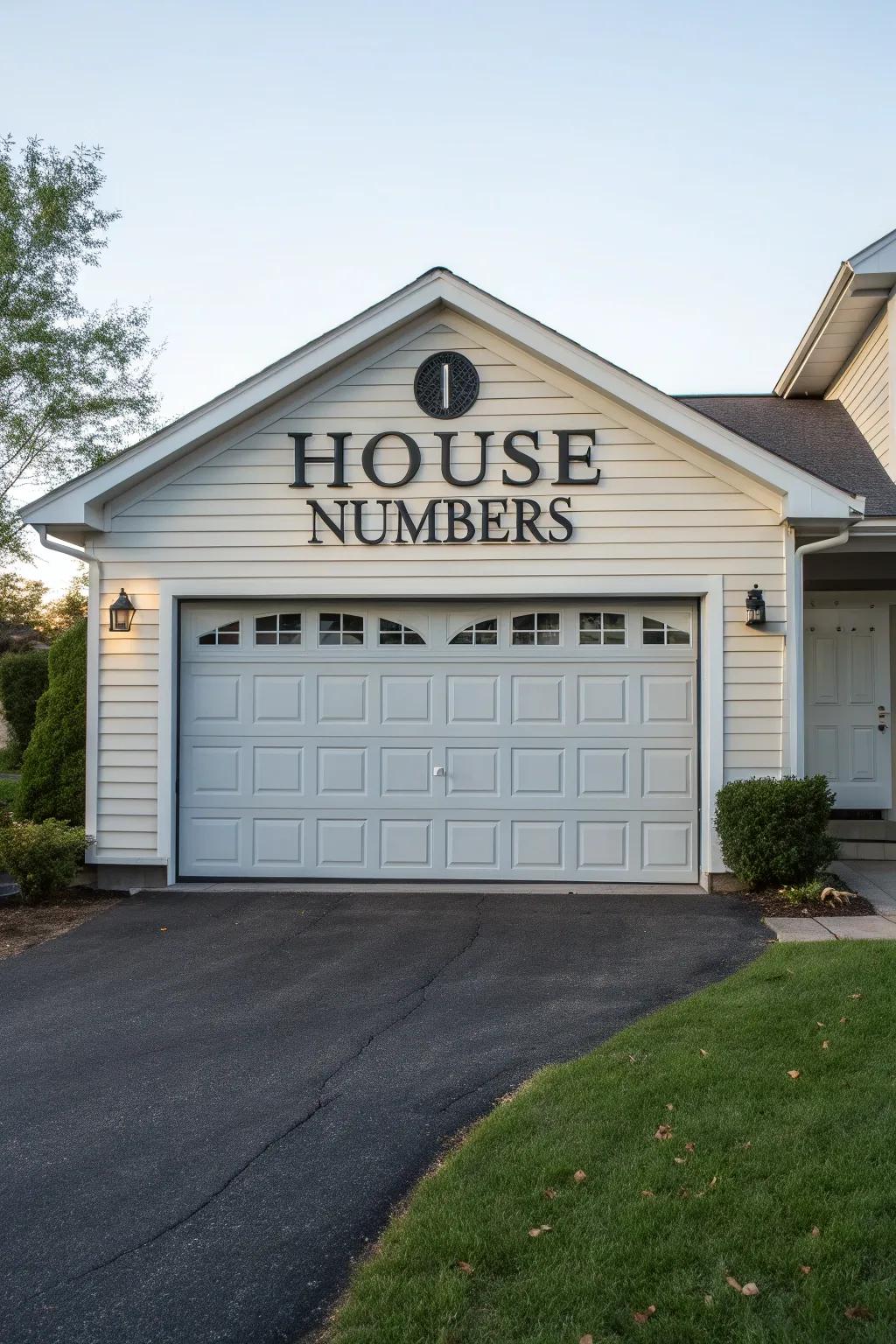 House numbers above a garage door.