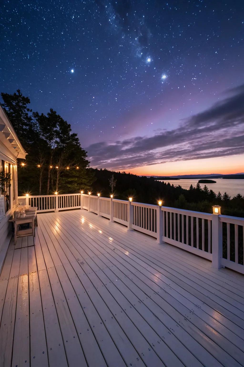 Ambient lighting transforms decks into magical spaces.