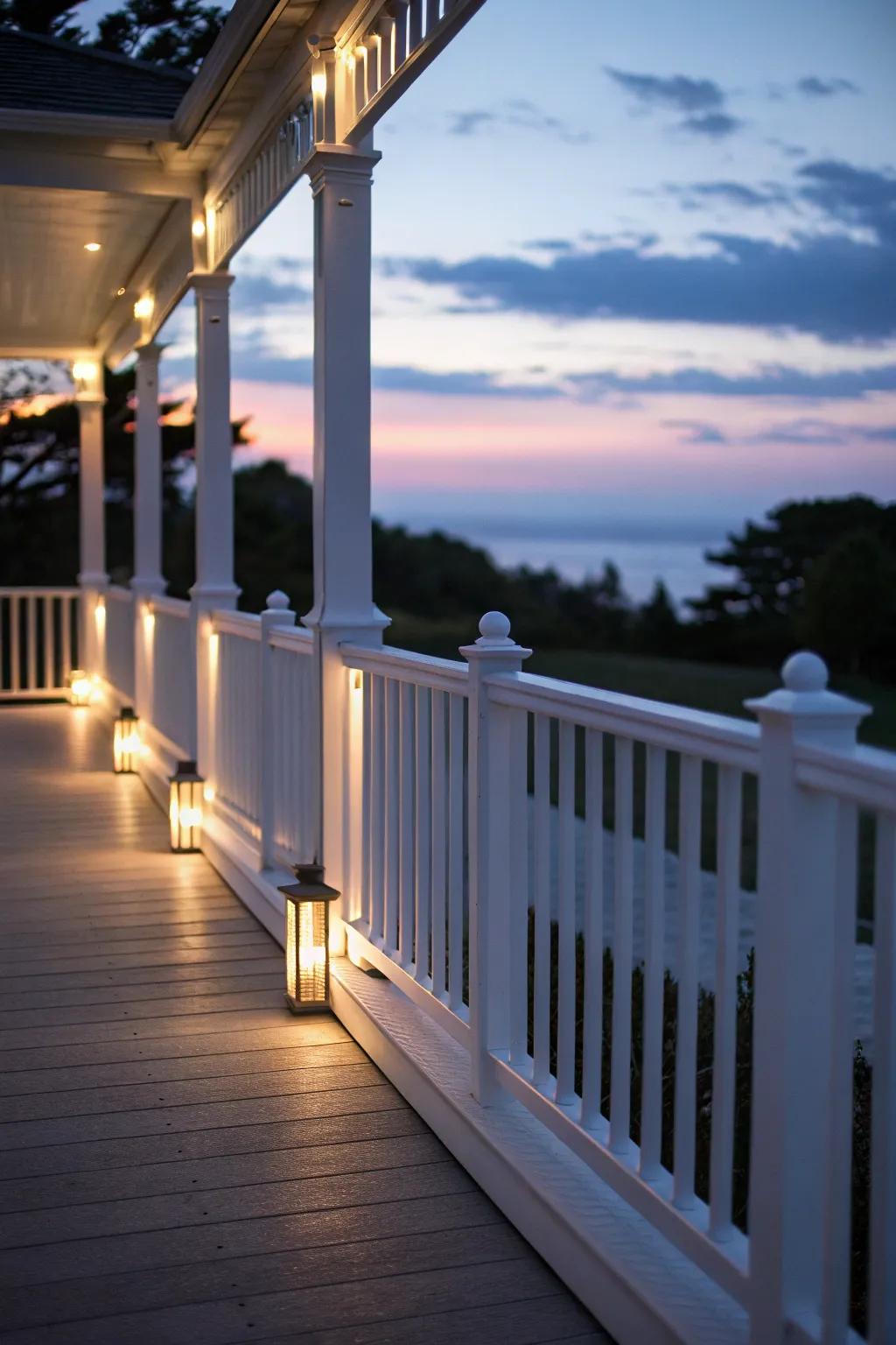 Integrated lighting adds a cozy glow to evening gatherings.