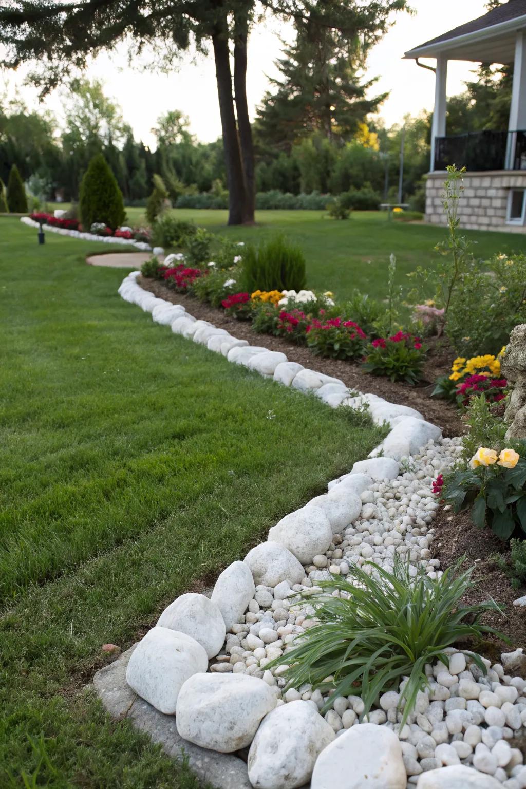 White rocks are perfect for defining garden borders.