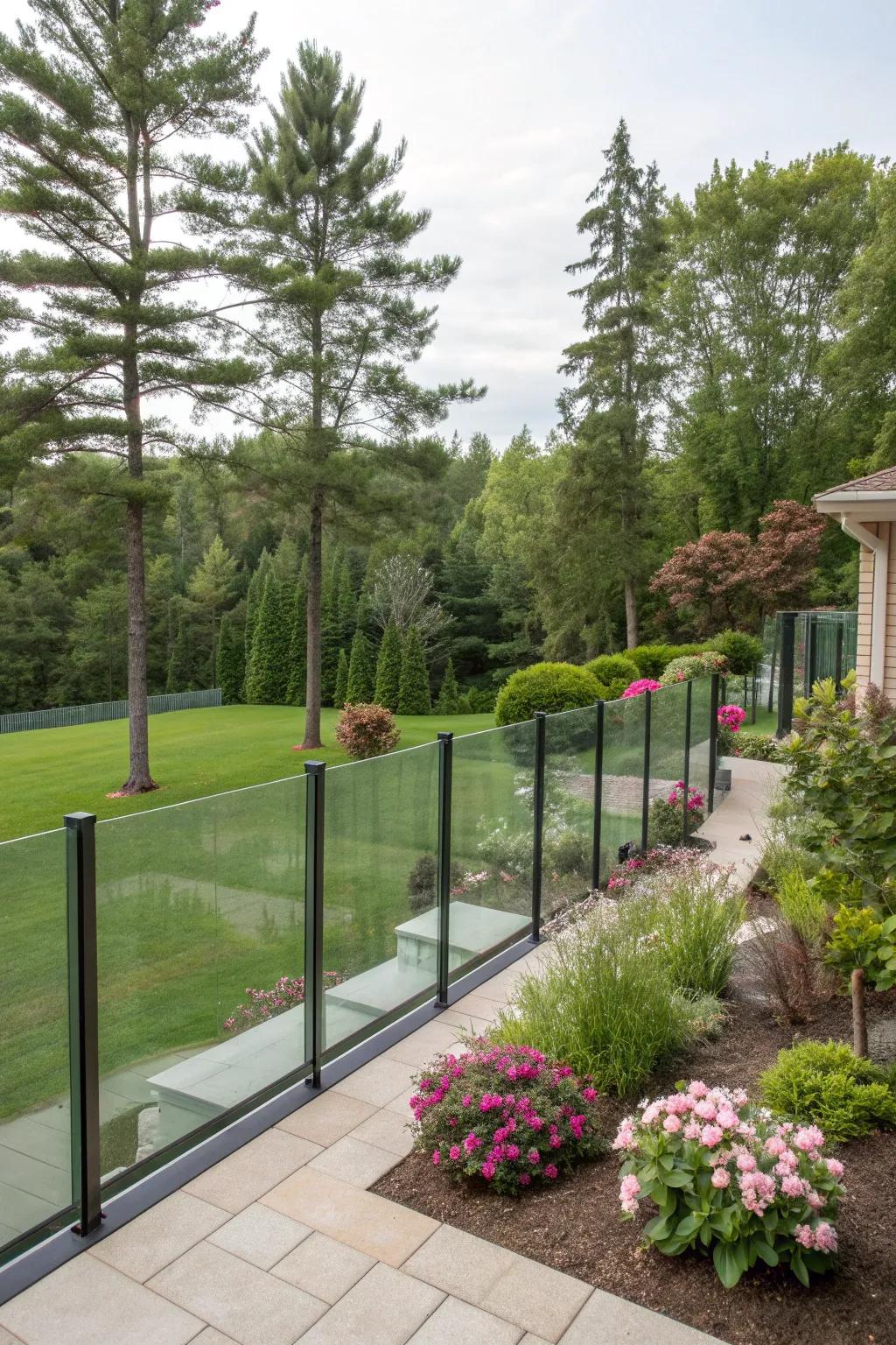 Glass fences with windbreak panels provide protection while maintaining views.