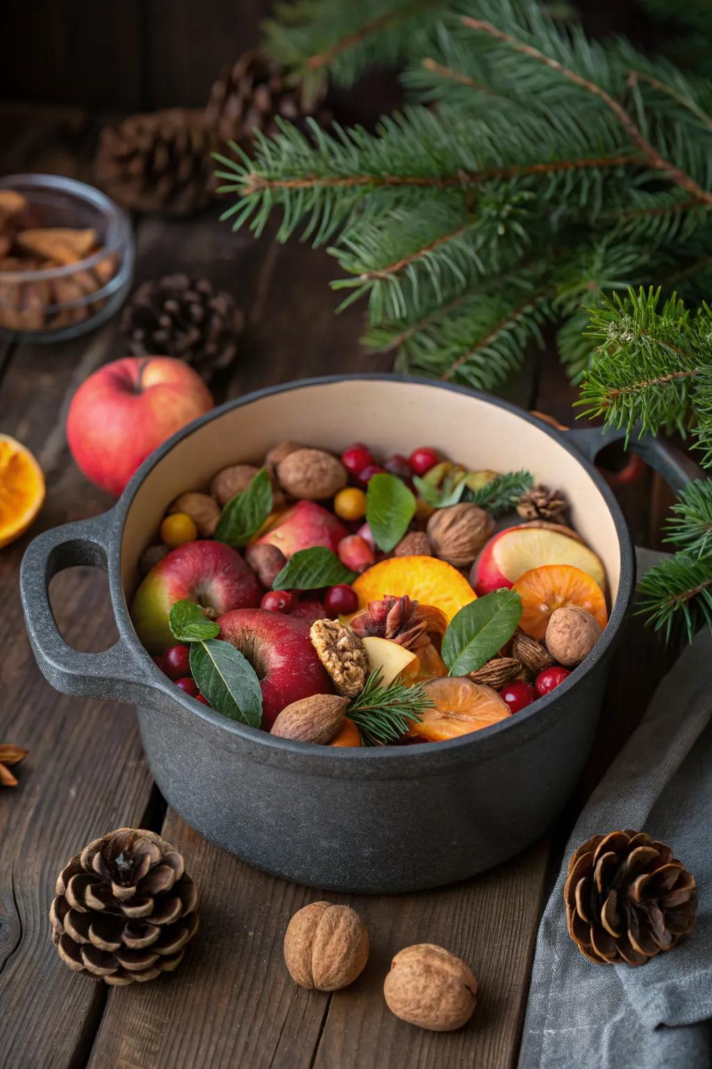 Fruits and nuts provide a colorful, natural look.