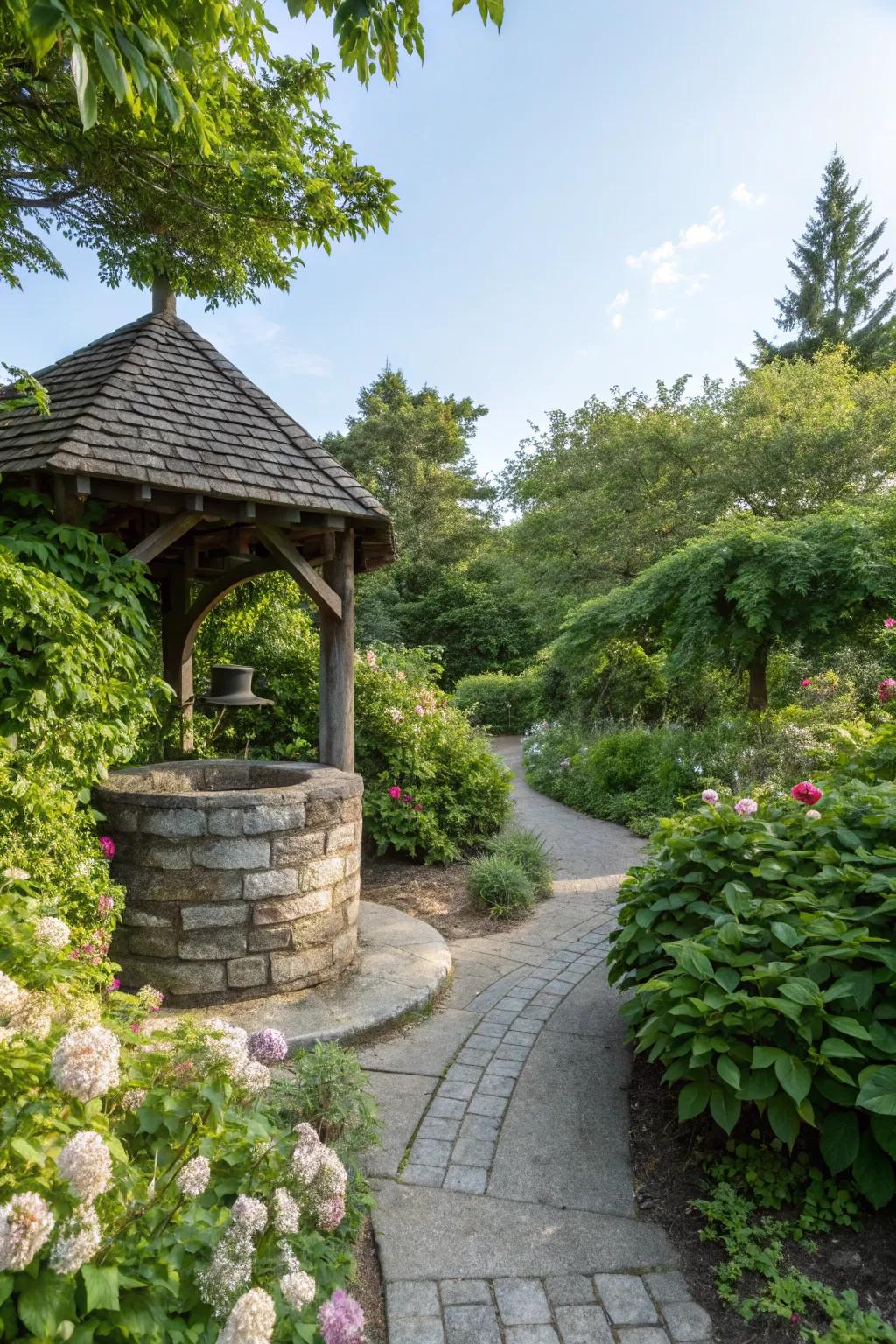 A wishing well at the entrance sets a welcoming tone.