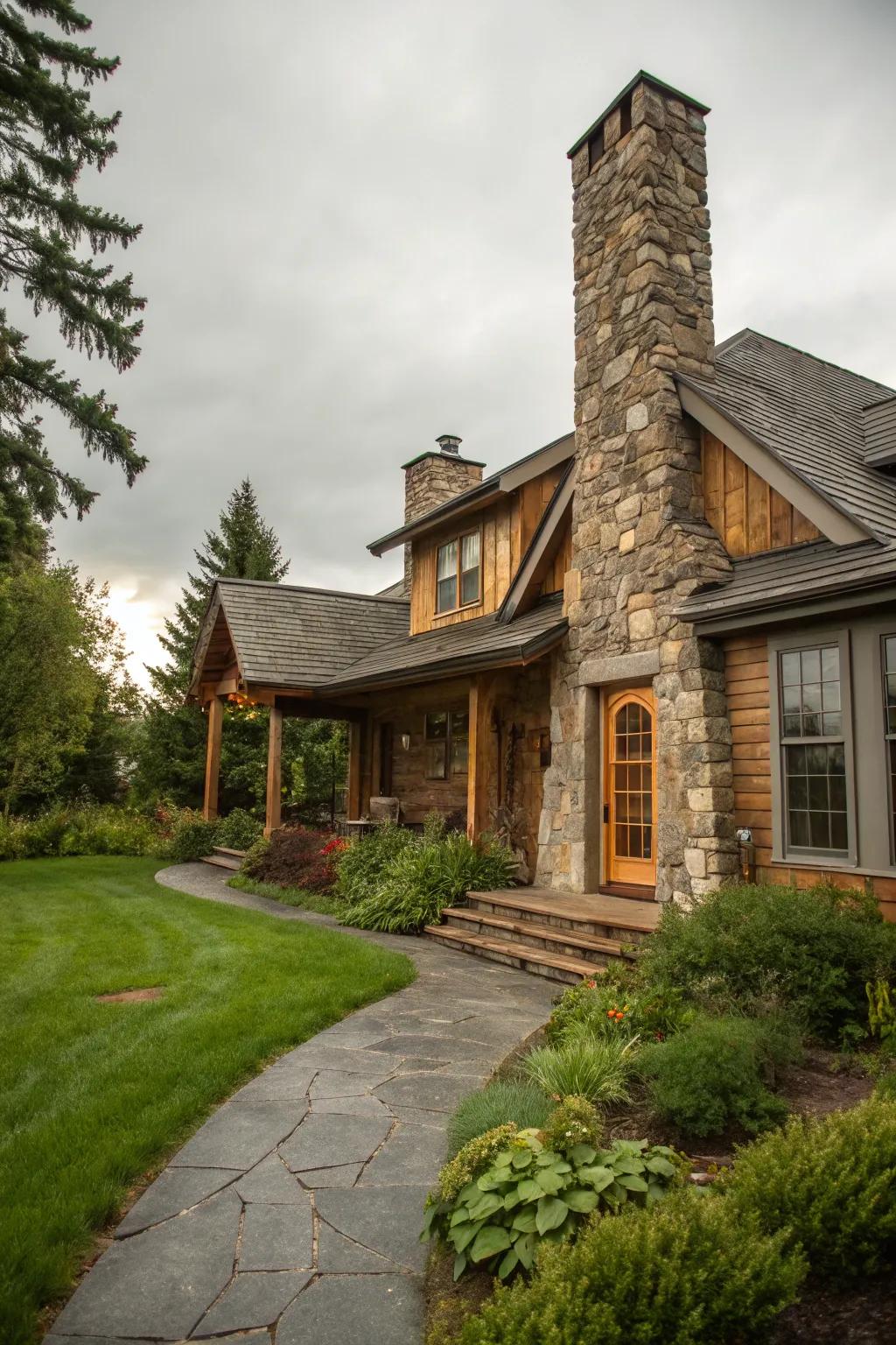 Add a cozy feel with a stone chimney.