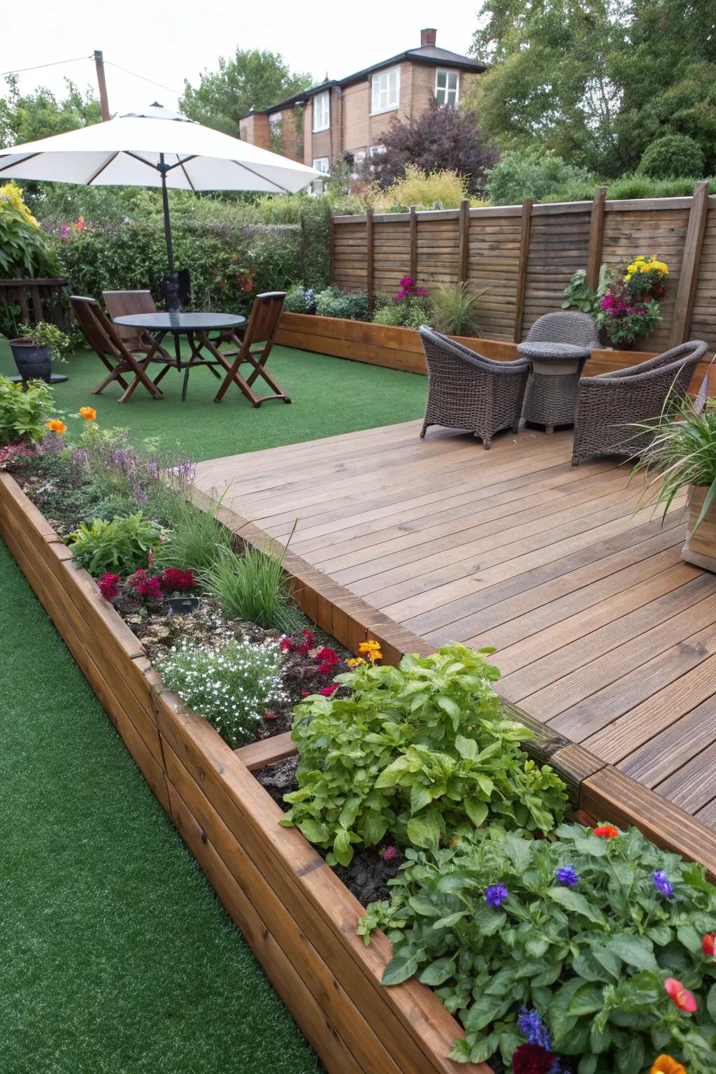 Artificial grass creates a lush, green deck retreat.