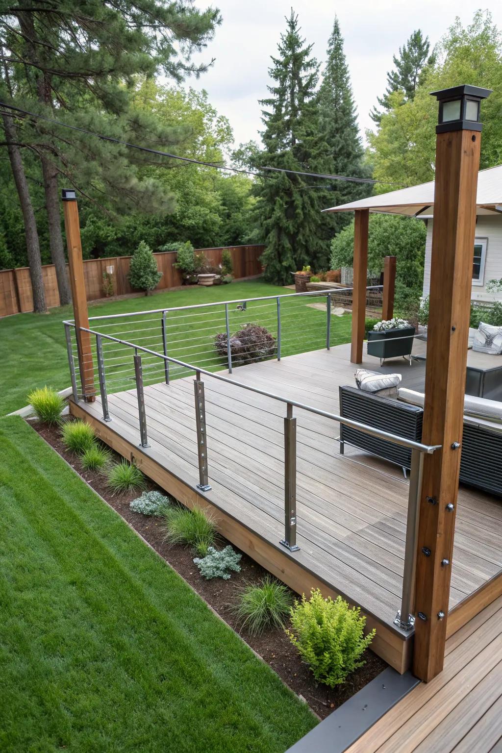 Cable railings offer a clean and modern aesthetic.