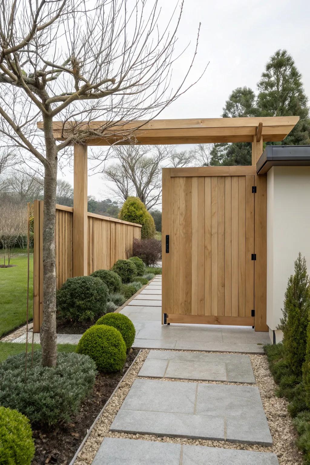 A minimalist flat-top wooden gate, embodying simplicity and elegance.