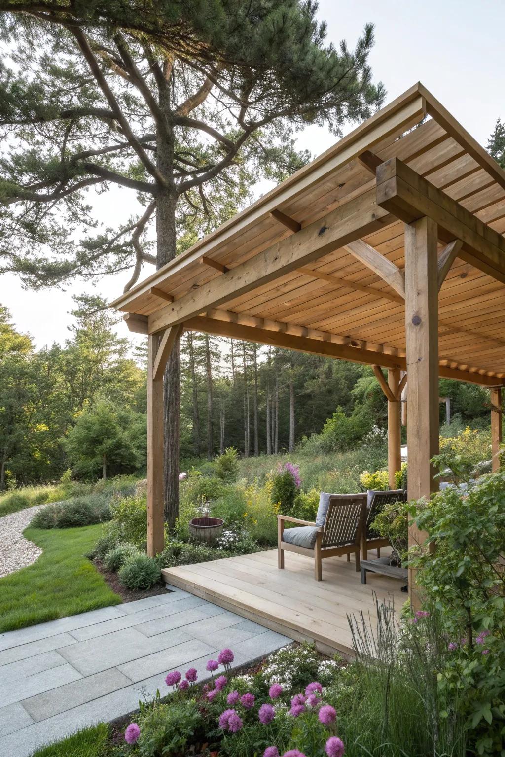 Opt for sustainably sourced wood to create an eco-friendly outdoor space.