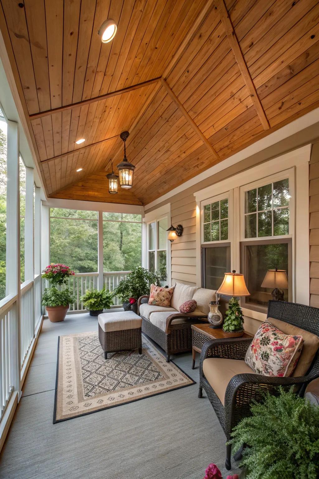 Enclosed porch becomes a cozy retreat.