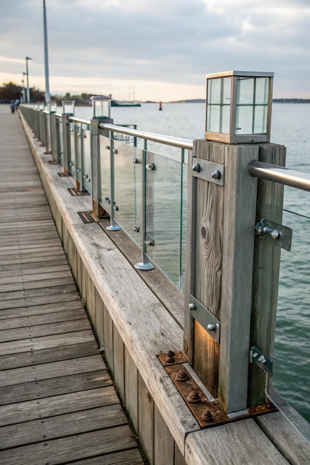 A striking mix of wood, metal, and glass for a modern seawall design.