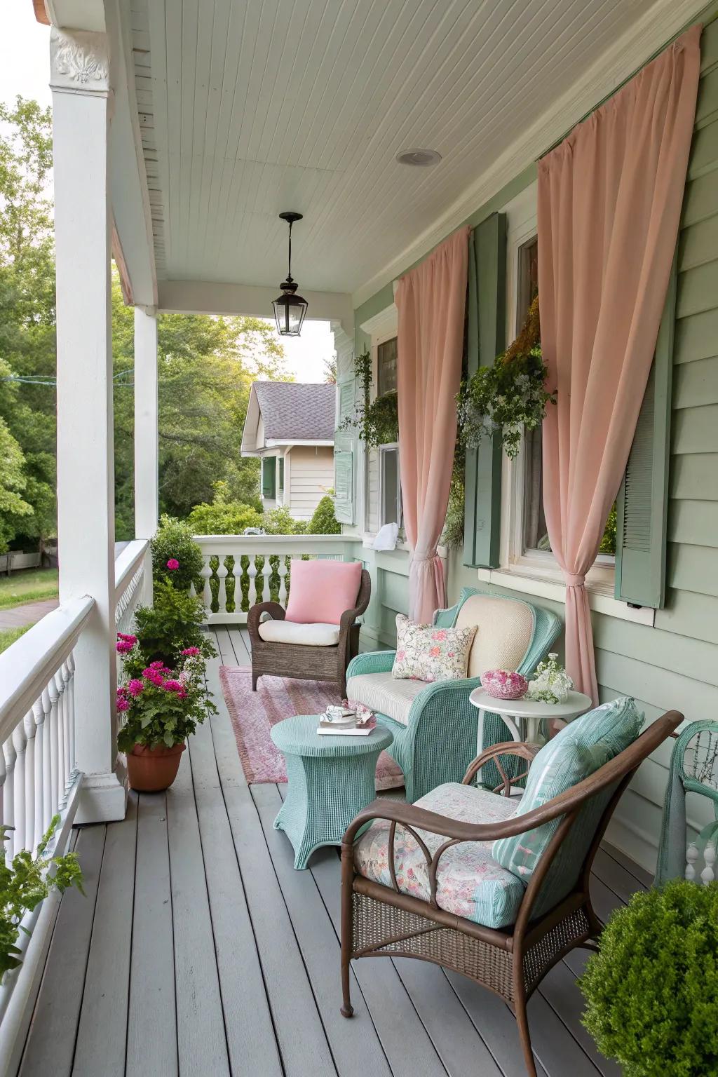 Pastel color palette on a wrap around porch