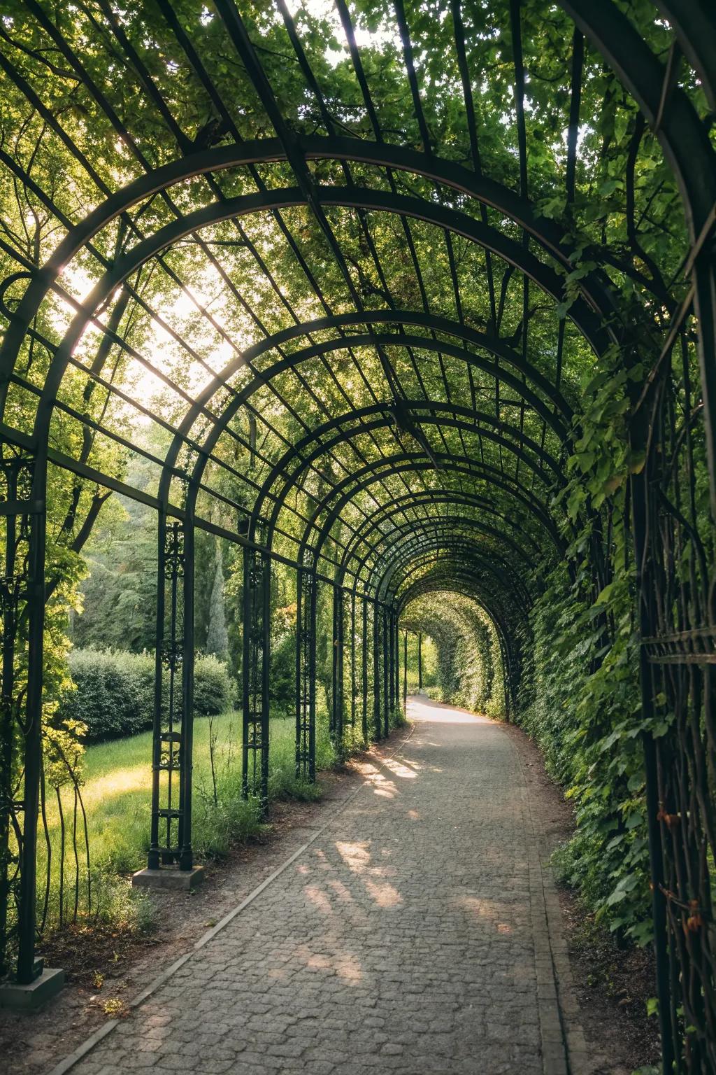 A pathway tunnel trellis offers a magical, immersive garden experience.